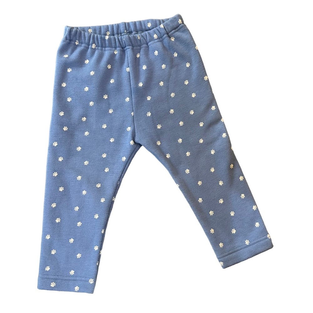 Uniqlo Fleece Leggings blue with paw print, 12-18mo